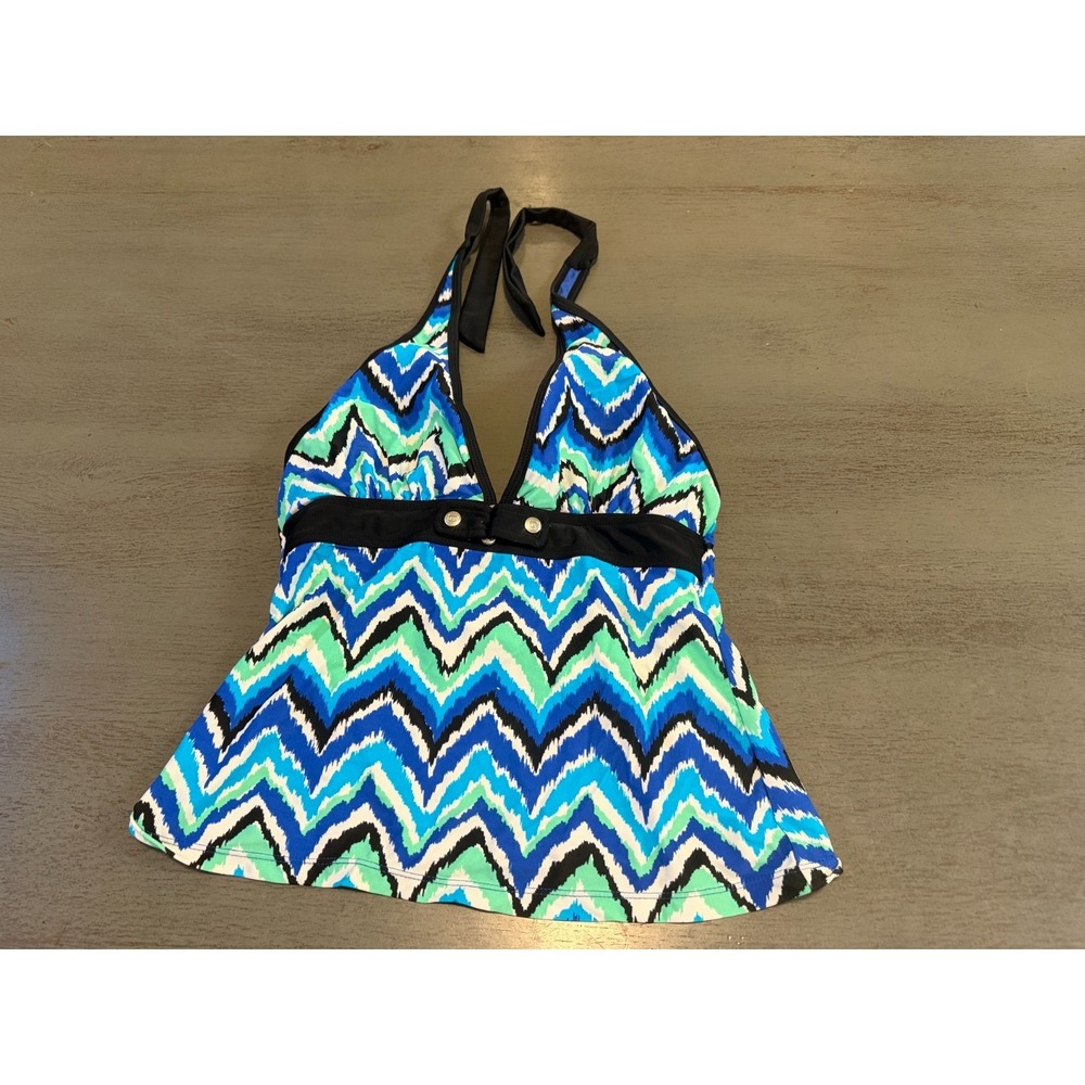Free Country Blue Green Zigzag Halter Tankini Top